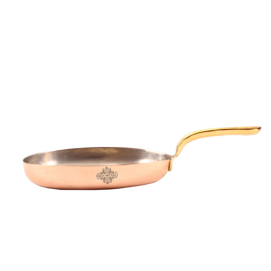 Handcrafted Pure Copper Plain Oval Pan Inside Tin Lining with Brass Handle