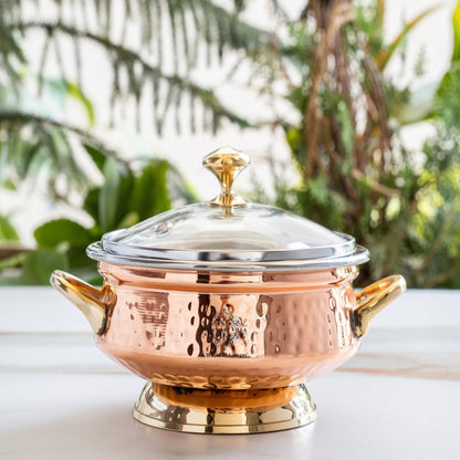 Steel Copper Hammered Mughlai Handi with Brass Handle & Glass lid