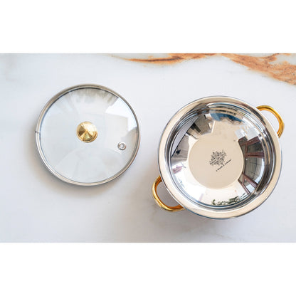 Steel Copper Hammered Mughlai Handi with Brass Handle & Glass lid