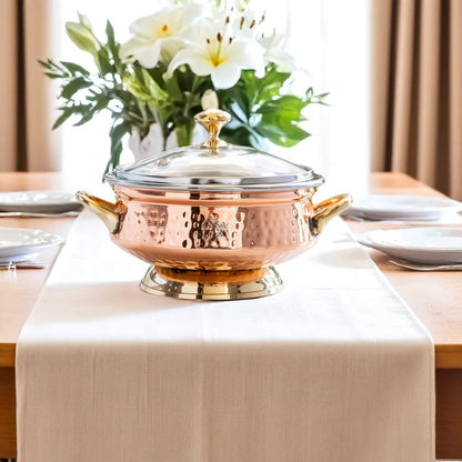 Steel Copper Hammered Mughlai Handi with Brass Handle & Glass lid