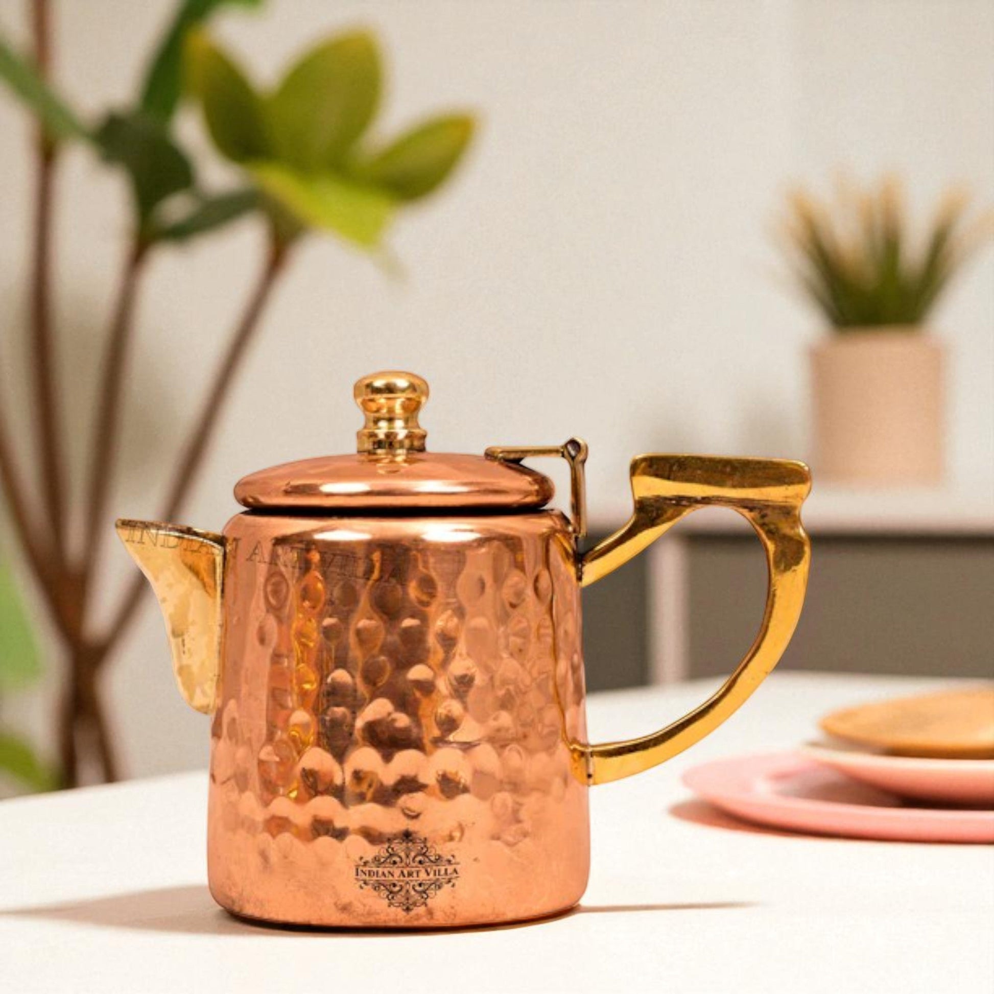 Pure Steel Copper Hammered Milk Pot with Inside Tin Lining  & Brass Handle