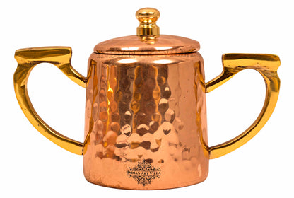 Copper Hammered Sugar Pot with Inside Tin Lining & Brass Handle