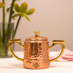 Copper Hammered Sugar Pot with Inside Tin Lining & Brass Handle