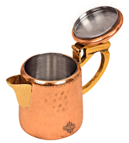 Pure Steel Copper Hammered Milk Pot with Inside Tin Lining  & Brass Handle