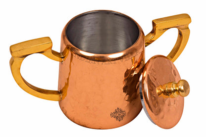Copper Hammered Sugar Pot with Inside Tin Lining & Brass Handle
