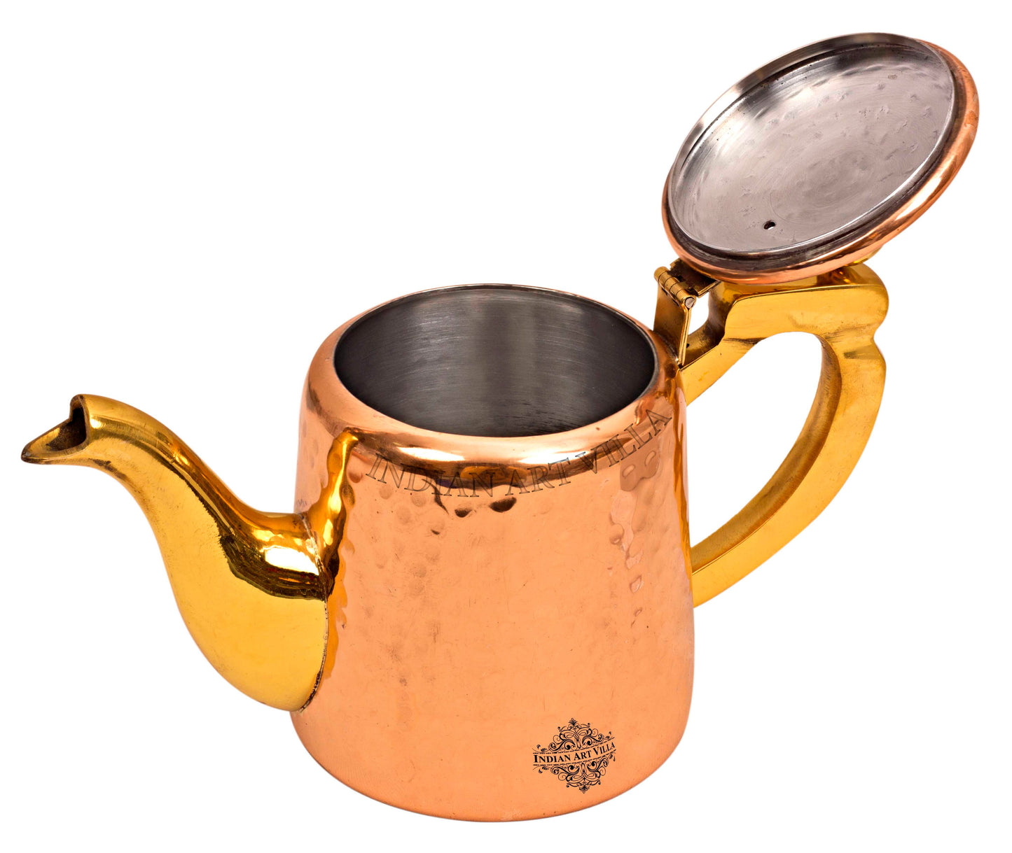 Pure Steel Copper Hammered Tea Pot with Inside Tin Lining & Brass Handle
