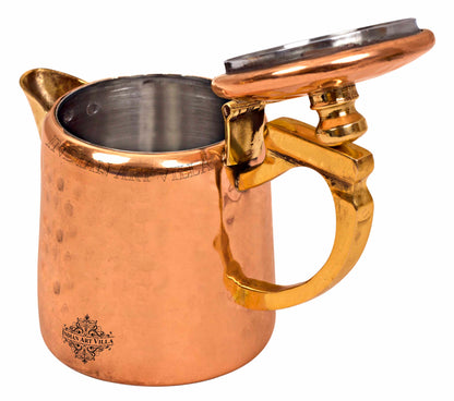 Pure Steel Copper Hammered Milk Pot with Inside Tin Lining  & Brass Handle