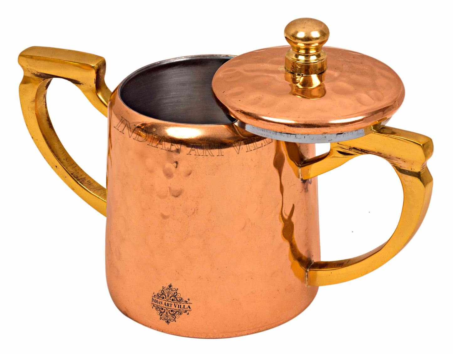 Copper Hammered Sugar Pot with Inside Tin Lining & Brass Handle