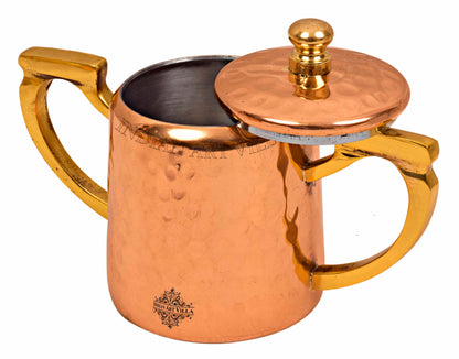 Copper Hammered Sugar Pot with Inside Tin Lining & Brass Handle