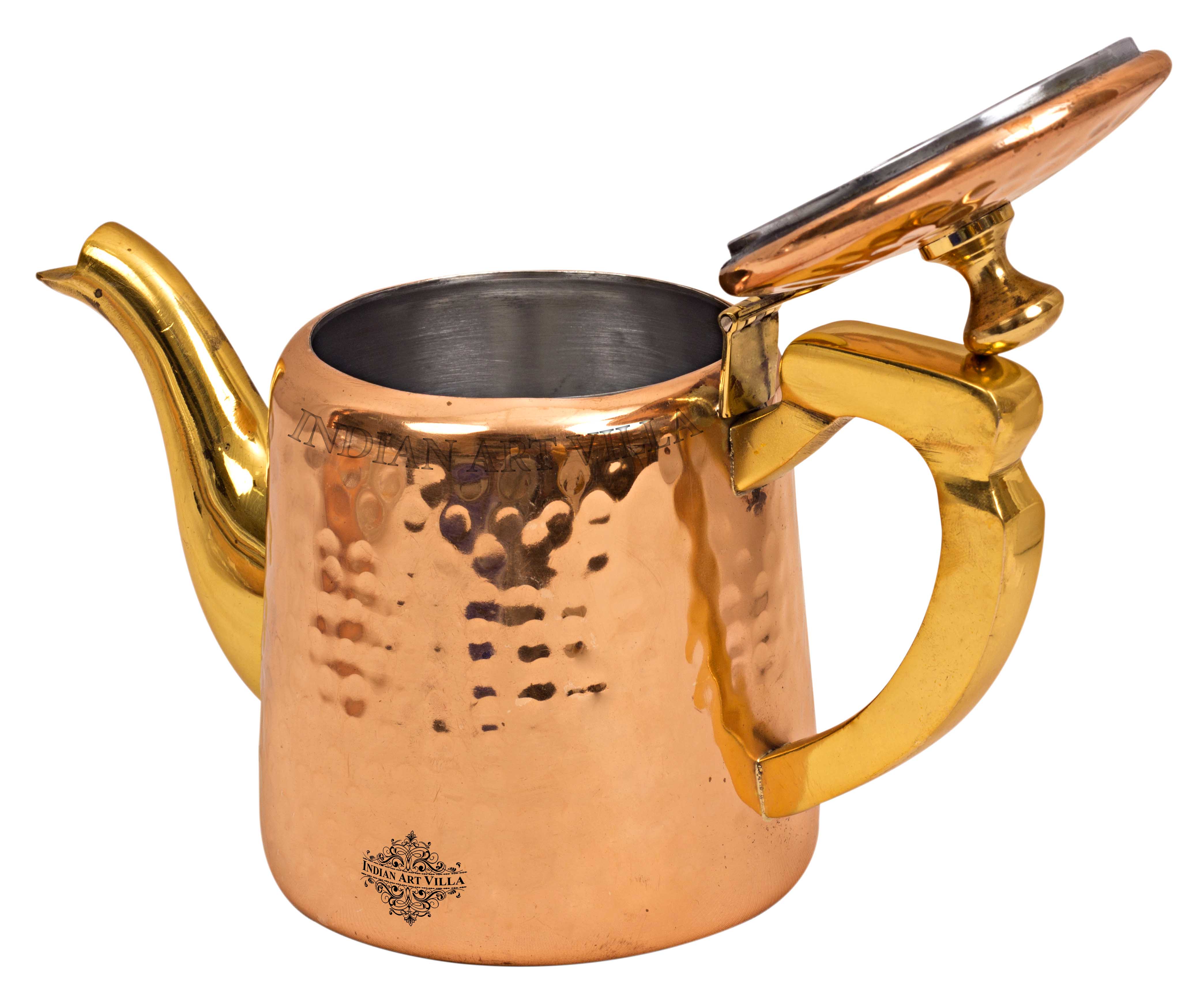 Pure Steel Copper Hammered Tea Pot with Inside Tin Lining & Brass Handle