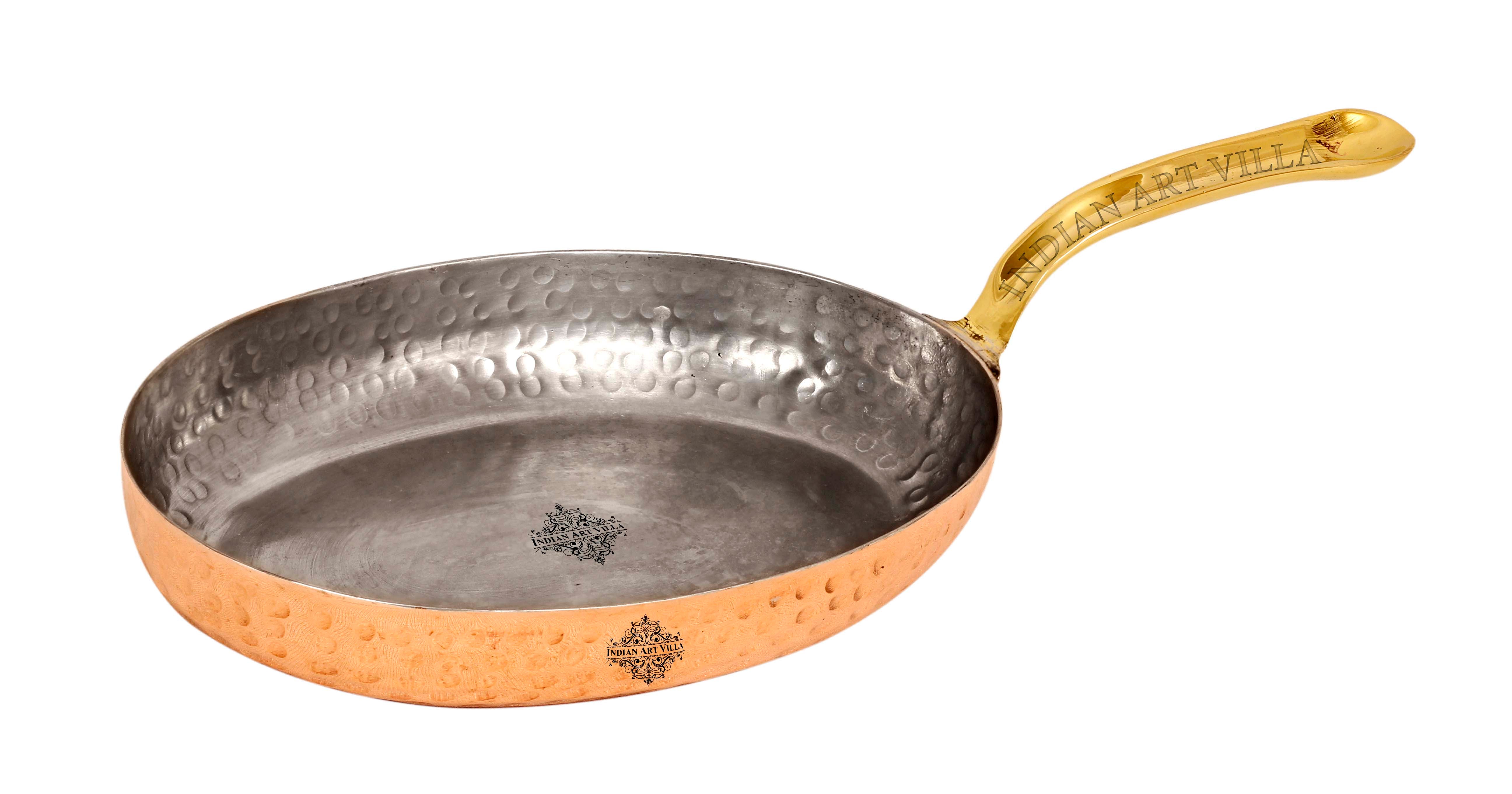 Pure Copper Oval Pan Inside Tin Lining with Brass Handle