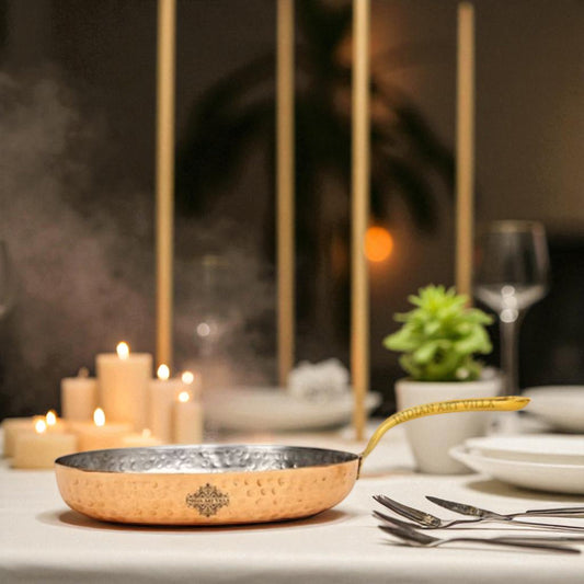 Pure Copper Oval Pan Inside Tin Lining with Brass Handle