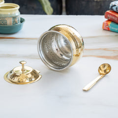 Brass Hammered Ghee/Oil Pot With Spoon, 400 ML