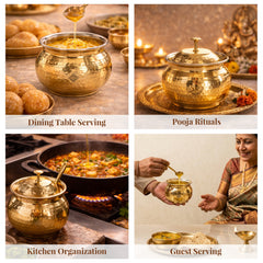 Brass Hammered Ghee/Oil Pot With Spoon, 400 ML