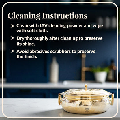 Brass Degchi With Hammered Design, Handle & Inside Tin Lining