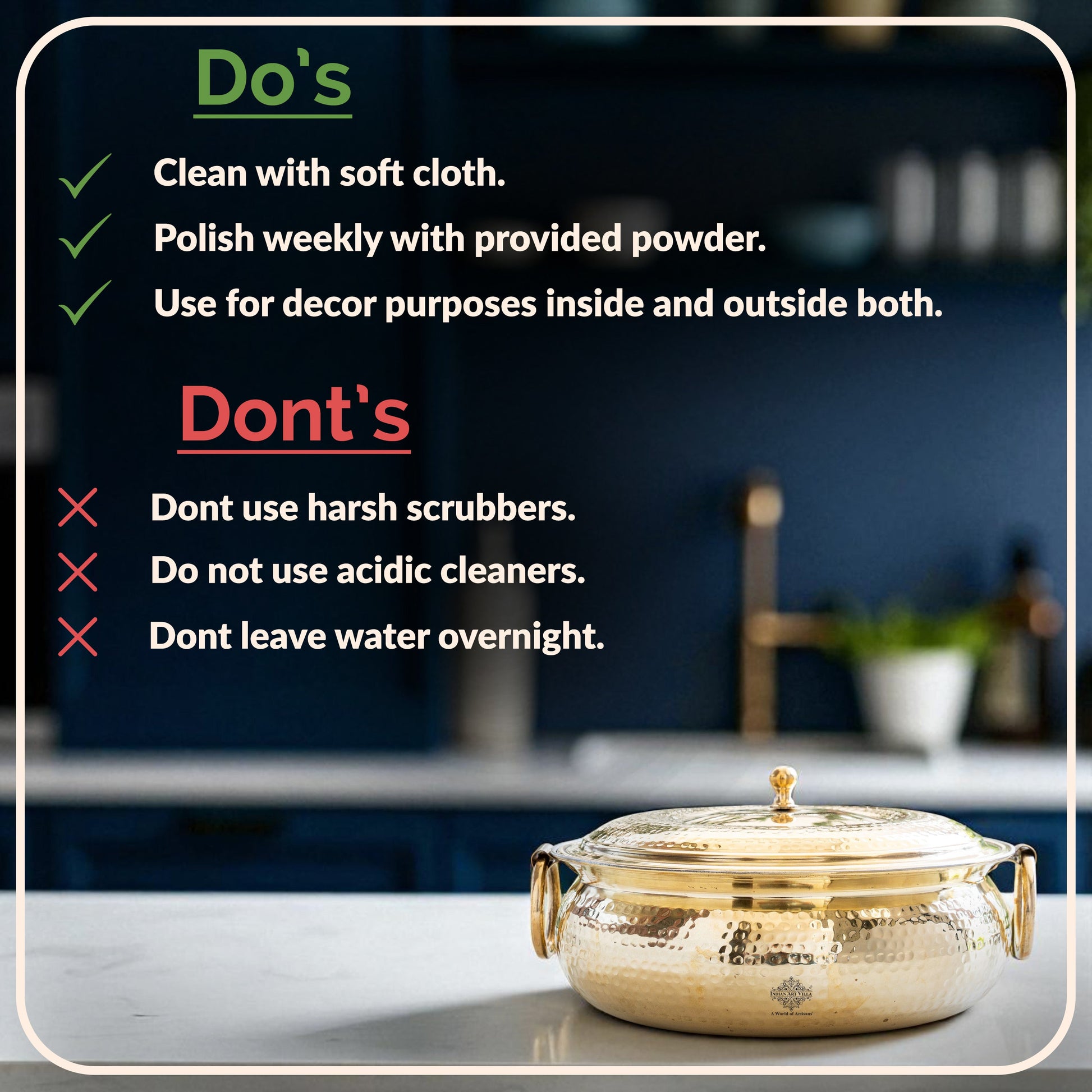 Brass Degchi With Hammered Design, Handle & Inside Tin Lining