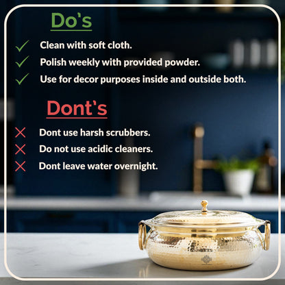 Brass Degchi With Hammered Design, Handle & Inside Tin Lining