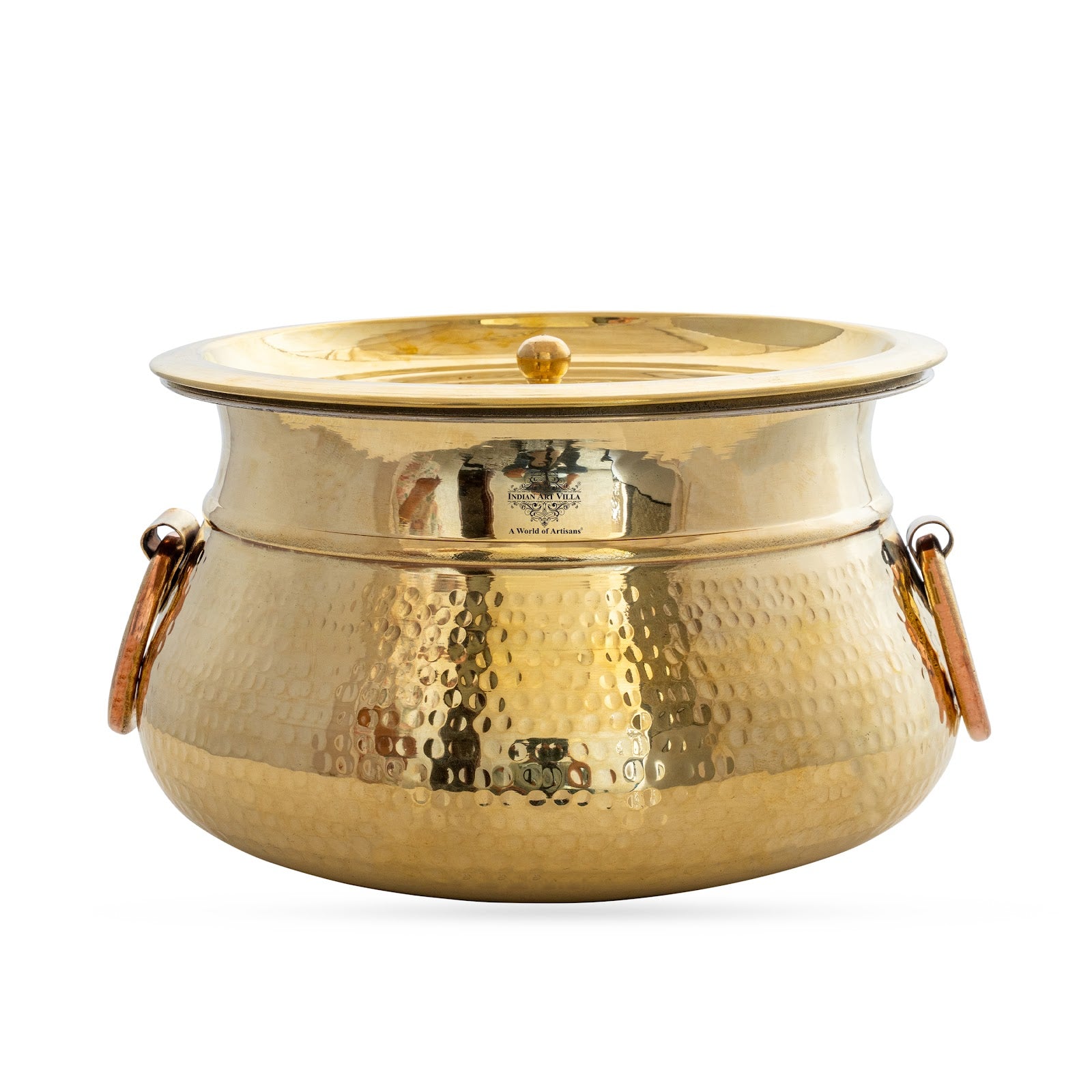 Brass Hammered Lagan Handi With Handle With Tin Lining  & Lid Cover