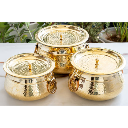 Brass Hammered Lagan Handi With Handle With Tin Lining  & Lid Cover