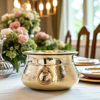 Brass Hammered Lagan Handi With Handle With Tin Lining  & Lid Cover