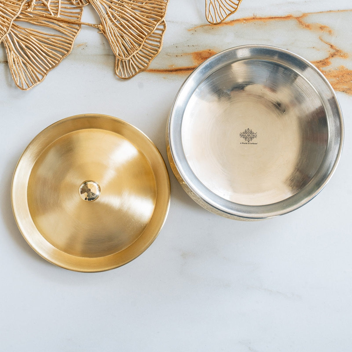 Embossed Design Brass Handi with Lid
