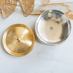 Embossed Design Brass Handi with Lid