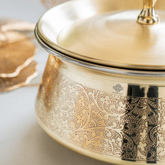 Embossed Design Brass Handi with Lid