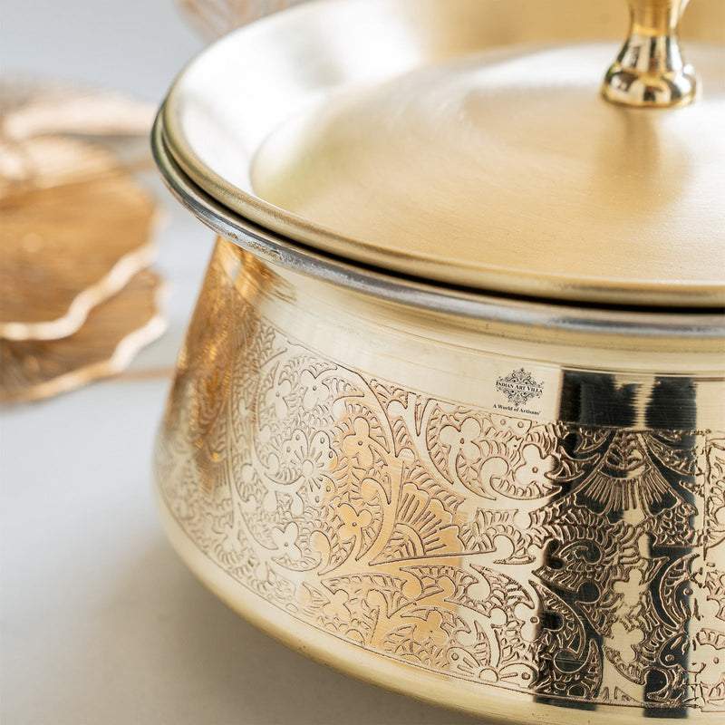 Embossed Design Brass Handi with Lid