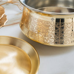 Embossed Design Brass Handi with Lid