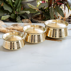 Embossed Design Brass Handi with Lid