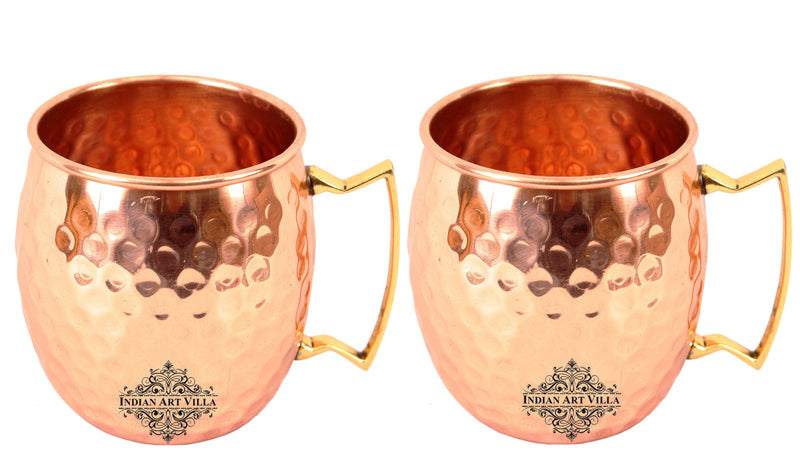 Pure Copper Round Shaped Shine Hammered Design Moscow Mule Beer Mug Cup , Best for Beer Cocktail Parties, Barware