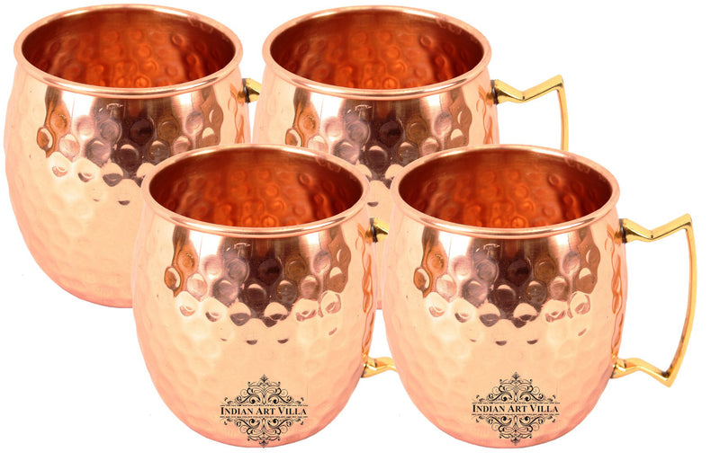 Pure Copper Round Shaped Shine Hammered Design Moscow Mule Beer Mug Cup , Best for Beer Cocktail Parties, Barware
