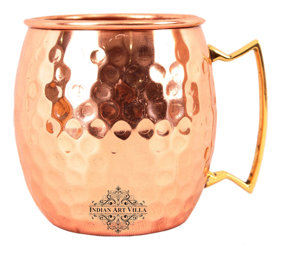 Pure Copper Round Shaped Shine Hammered Design Moscow Mule Beer Mug Cup , Best for Beer Cocktail Parties, Barware