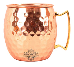 Pure Copper Round Shaped Shine Hammered Design Moscow Mule Beer Mug Cup , Best for Beer Cocktail Parties, Barware