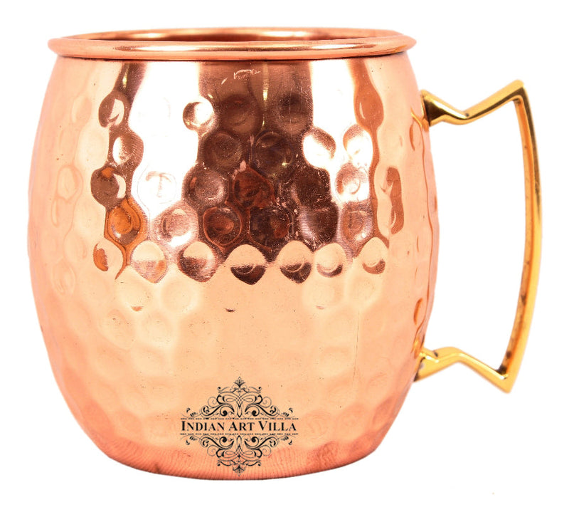 Pure Copper Round Shaped Shine Hammered Design Moscow Mule Beer Mug Cup , Best for Beer Cocktail Parties, Barware