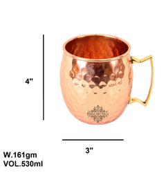 Pure Copper Round Shaped Shine Hammered Design Moscow Mule Beer Mug Cup , Best for Beer Cocktail Parties, Barware