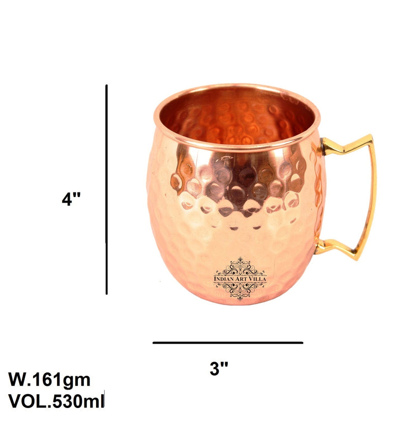 Pure Copper Round Shaped Shine Hammered Design Moscow Mule Beer Mug Cup , Best for Beer Cocktail Parties, Barware
