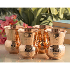 Pure Copper Round Shaped Glass with Hammered Design, 300ml