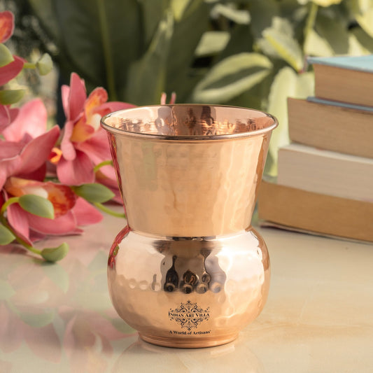 Pure Copper Round Shaped Glass with Hammered Design, 300ml