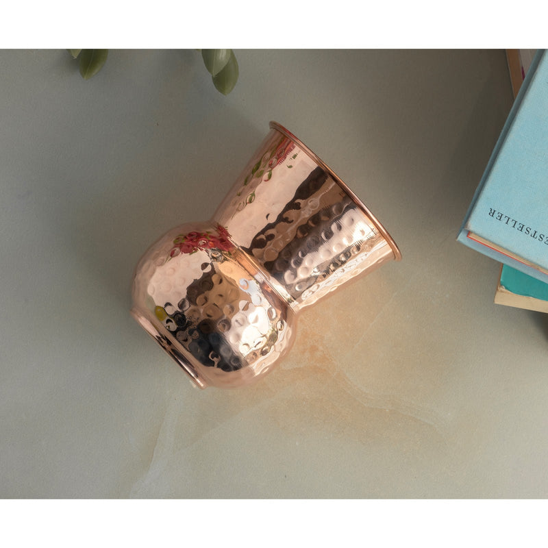 Pure Copper Round Shaped Glass with Hammered Design, 300ml