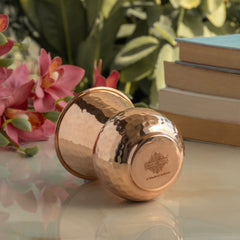 Pure Copper Round Shaped Glass with Hammered Design, 300ml