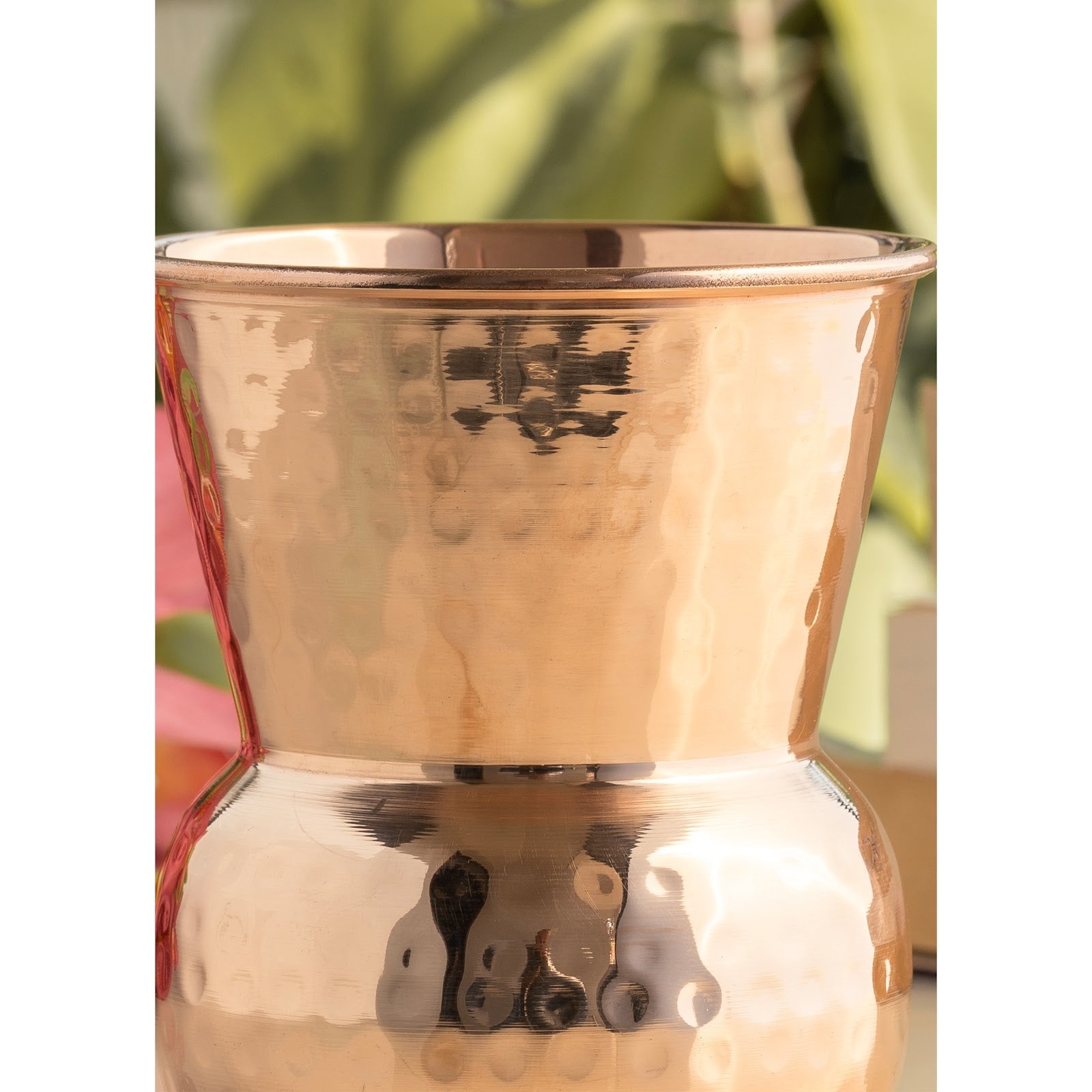 Pure Copper Round Shaped Glass with Hammered Design, 300ml