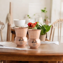 Pure Copper Round Shaped Glass with Hammered Design, 300ml