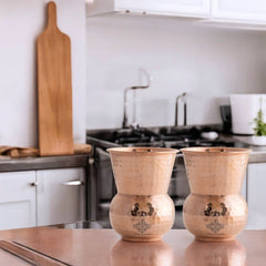 Pure Copper Round Shaped Glass with Hammered Design, 300ml