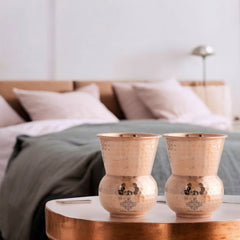 Pure Copper Round Shaped Glass with Hammered Design, 300ml