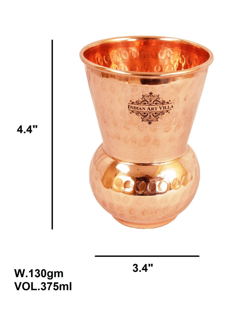 Pure Copper Round Shaped Glass with Hammered Design, 300ml