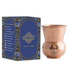 Pure Copper Round Shaped Glass with Hammered Design, 300ml