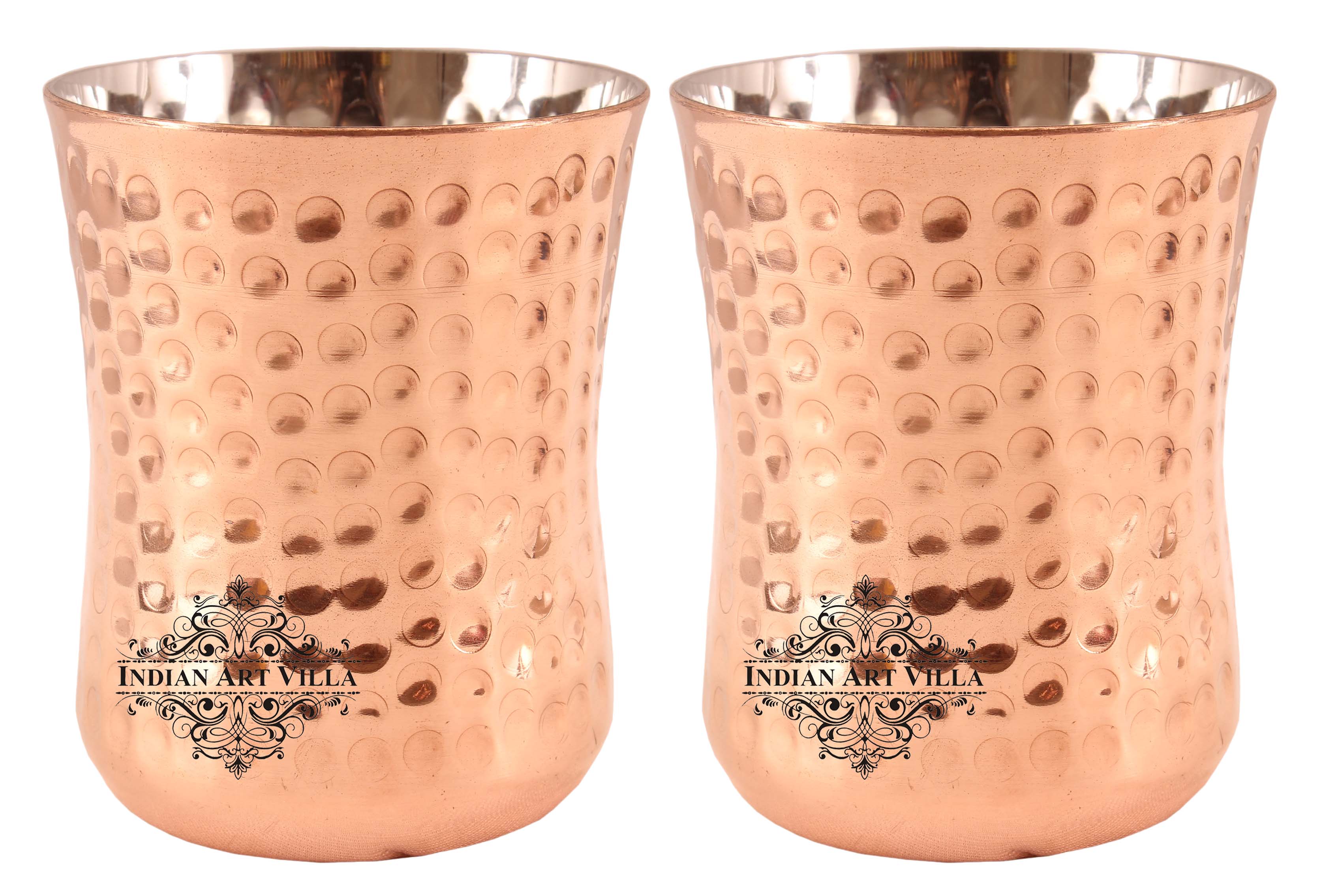 Steel Copper Hammered Design Glass Goblet 250 ML