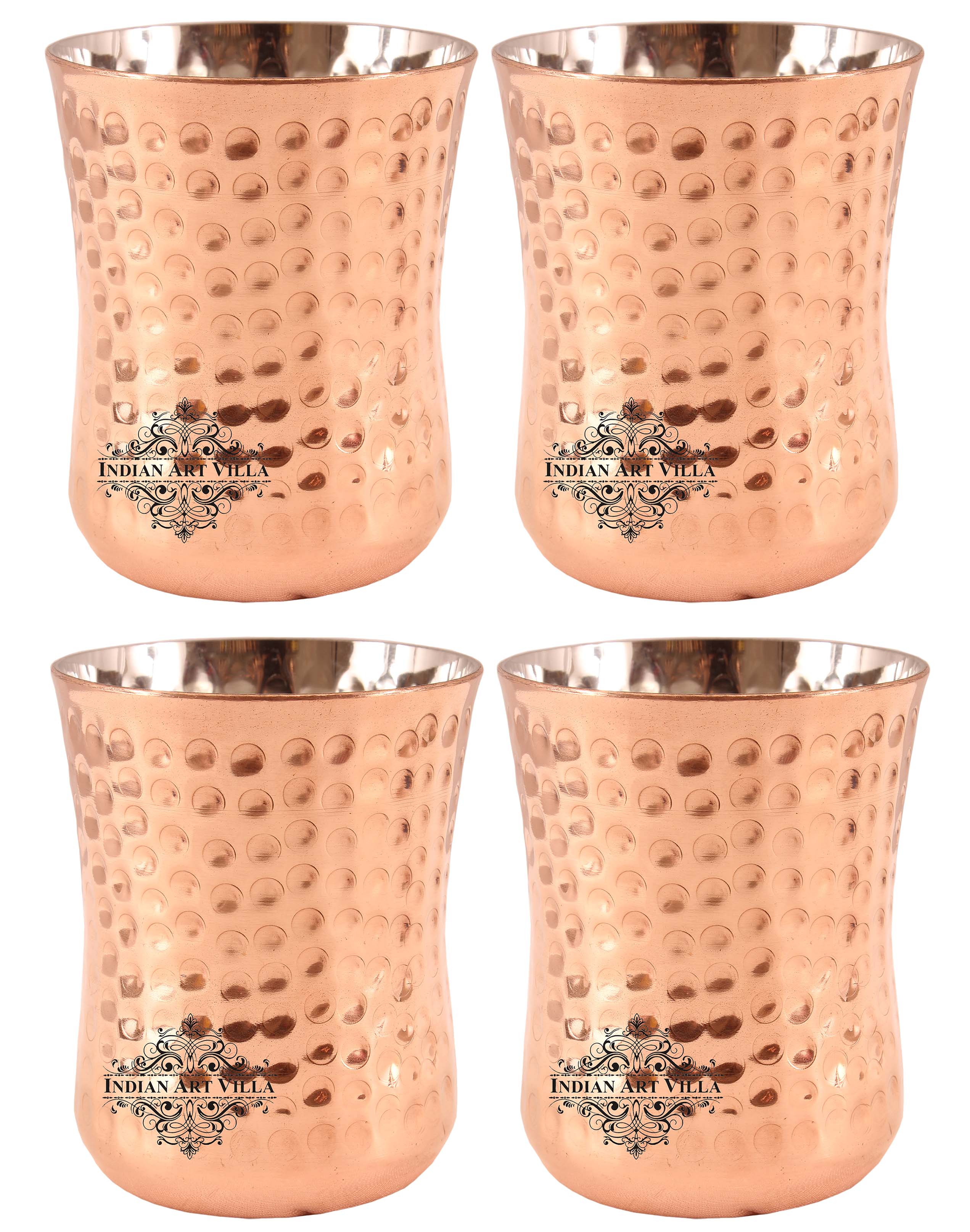 Steel Copper Hammered Design Glass Goblet 250 ML