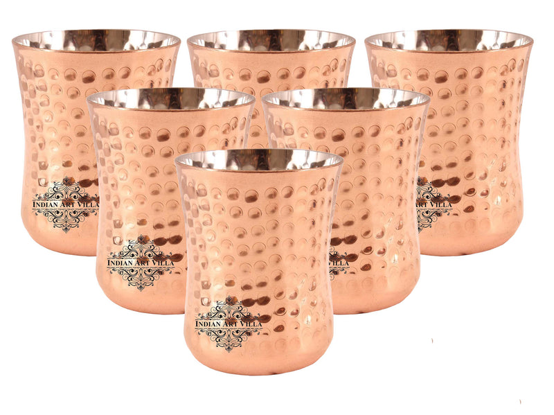 Steel Copper Hammered Design Glass Goblet 250 ML